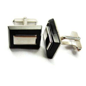 Swank Black Onyx Classy Cufflinks Vintage Sterling Silver 925 Patina Tux Shirt